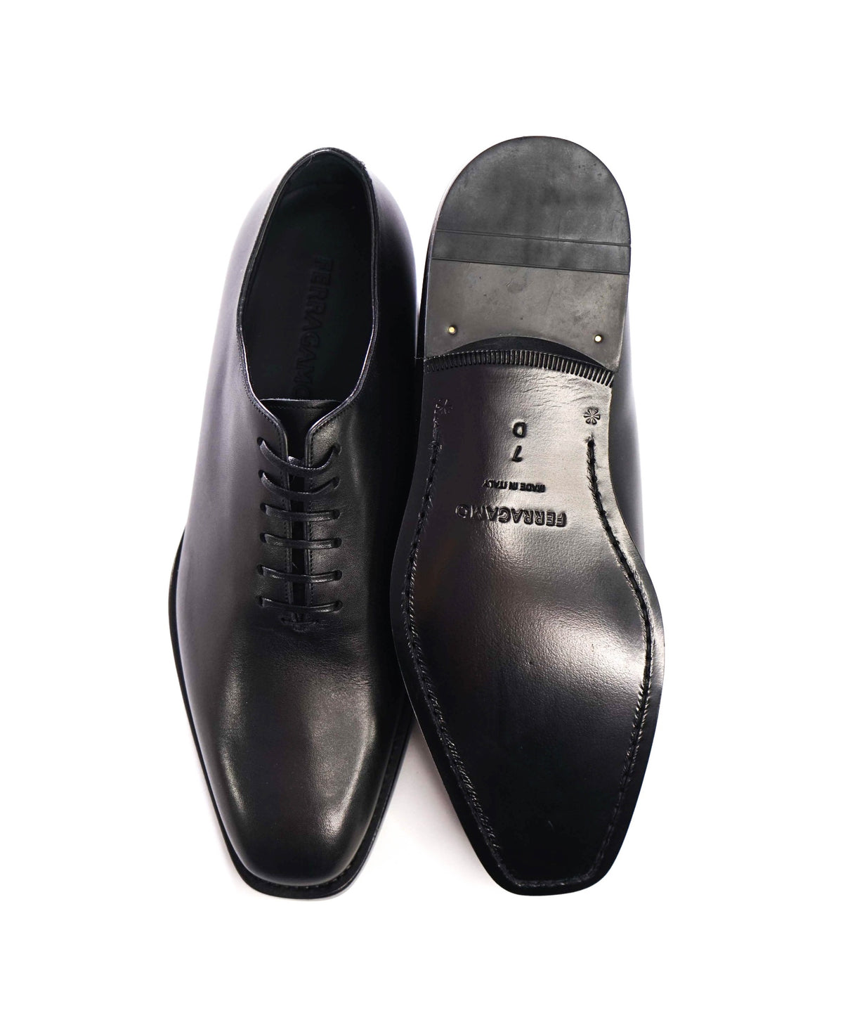 $1,090 FERRAGAMO - Black Leather "GEOFFREY" Oxfords - 7 D