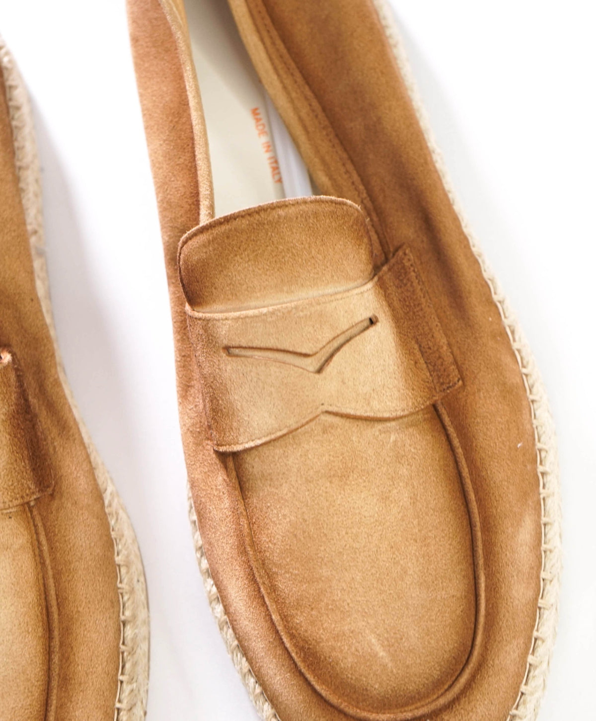 $890 SANTONI - Brown Suede Espadrille Loafers - US 10.5 (9.5UK)