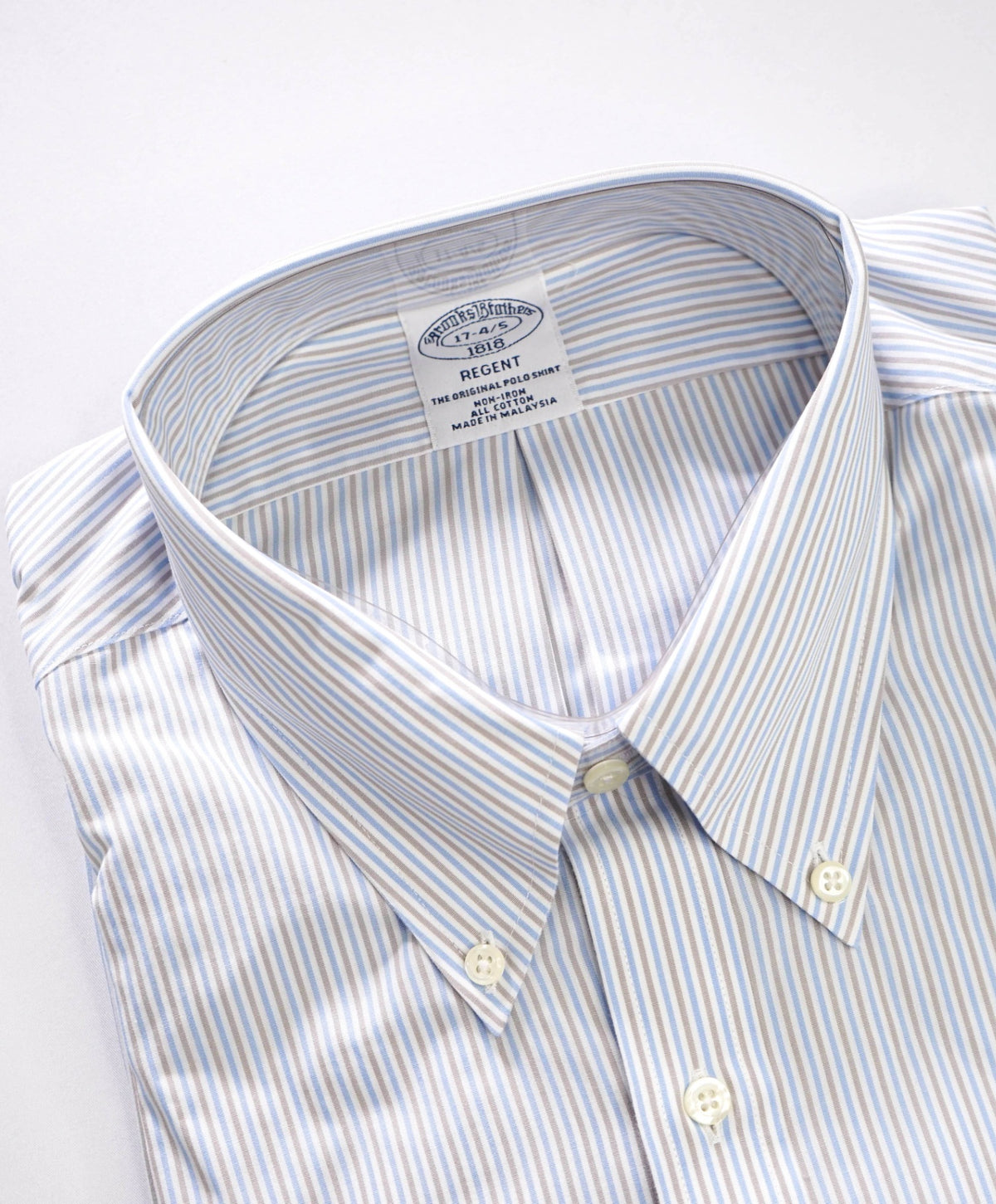 $128 BROOKS BROTHERS - Blue/Gray Stripe Non-Iron "REGENT" Shirt - 17 - 34/35