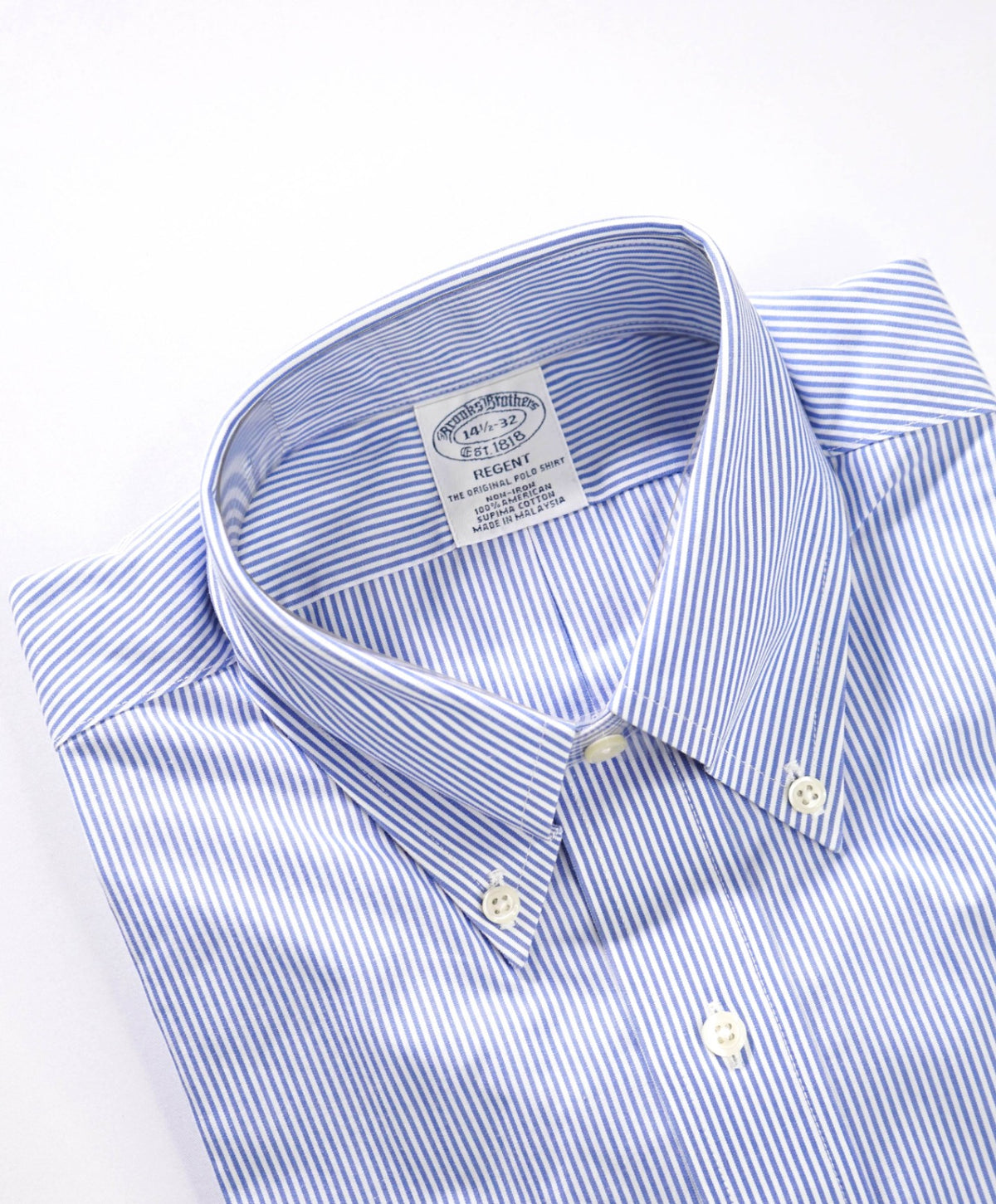 $128 BROOKS BROTHERS - Blue Stripe Non-Iron "REGENT" Shirt - 14.5 - 32