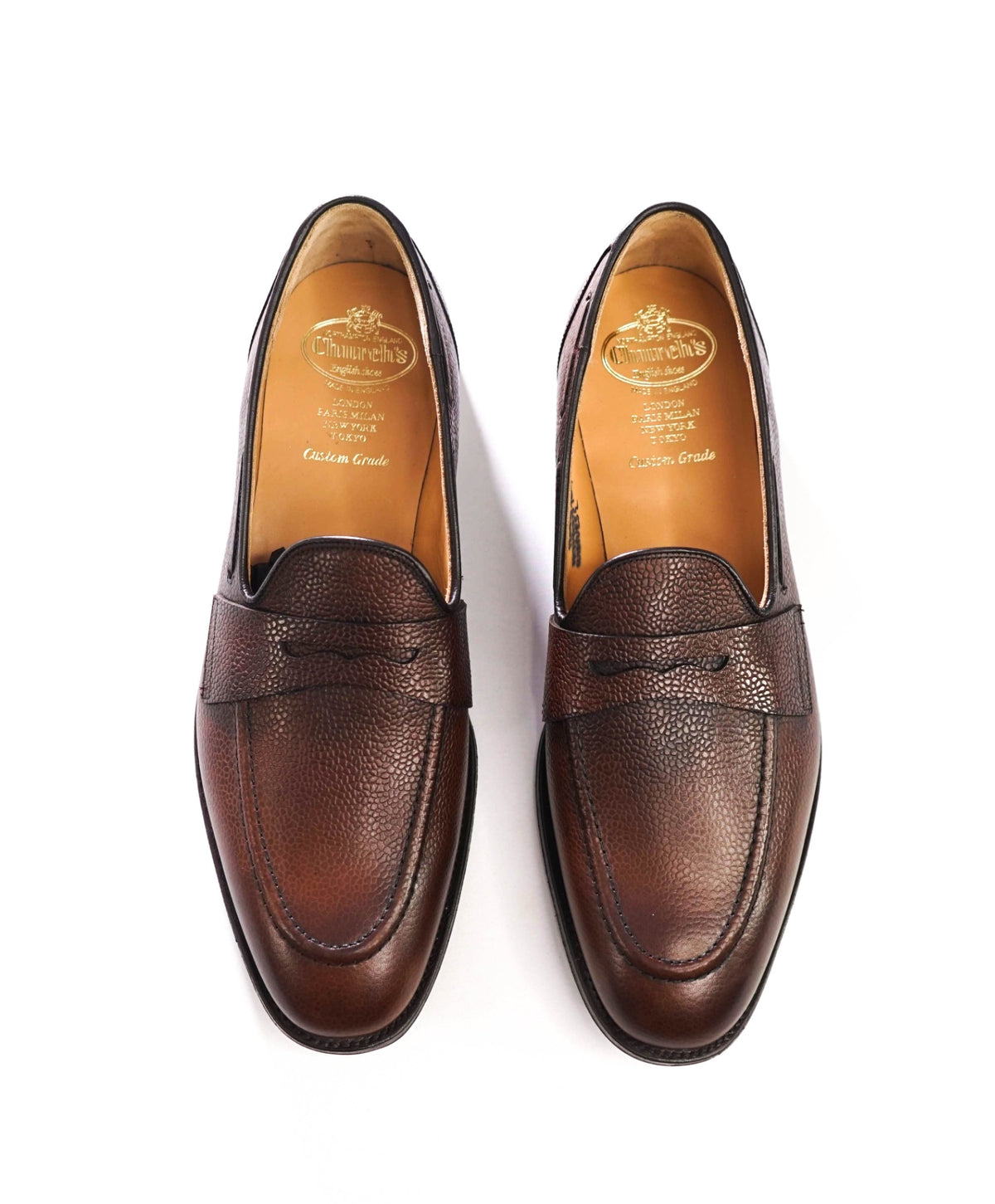 $920 CHURCH'S - Brown Pebble Leather Loafers - US 13 (12UK)