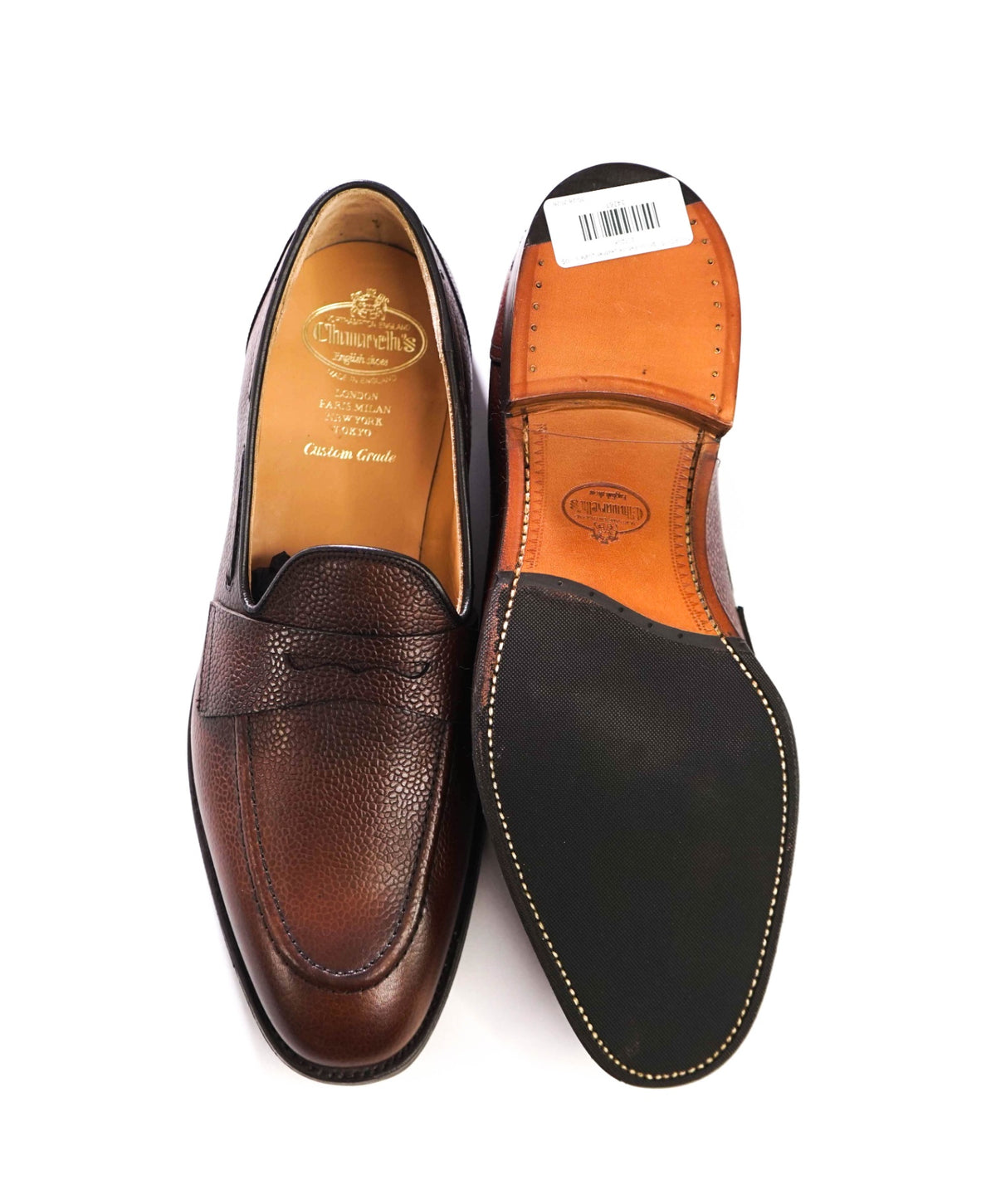 $920 CHURCH'S - Brown Pebble Leather Loafers - US 13 (12UK)