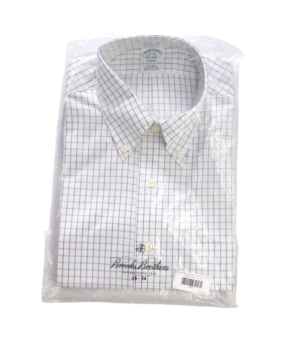 $128 BROOKS BROTHERS - Blue Check Non-Iron "REGENT" Shirt - 18 - 36