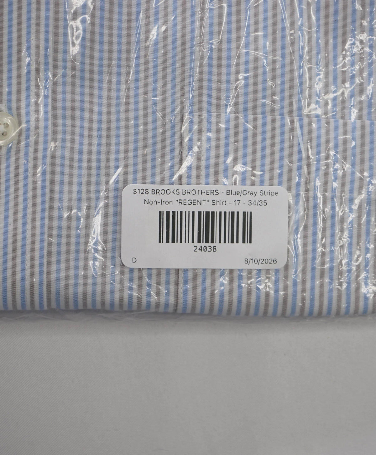 $128 BROOKS BROTHERS - Blue/Gray Stripe Non-Iron "REGENT" Shirt - 17 - 34/35