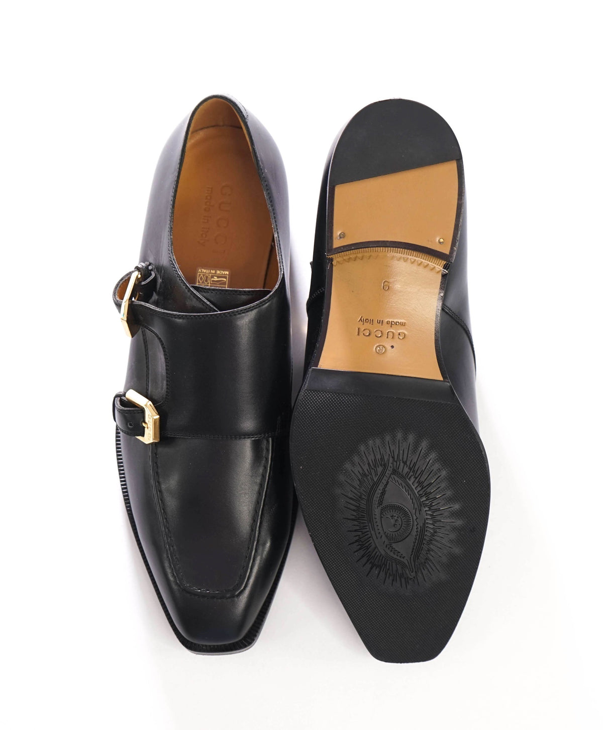 $1,095 GUCCI - Black Leather Monk Loafers - 9.5 (9G)