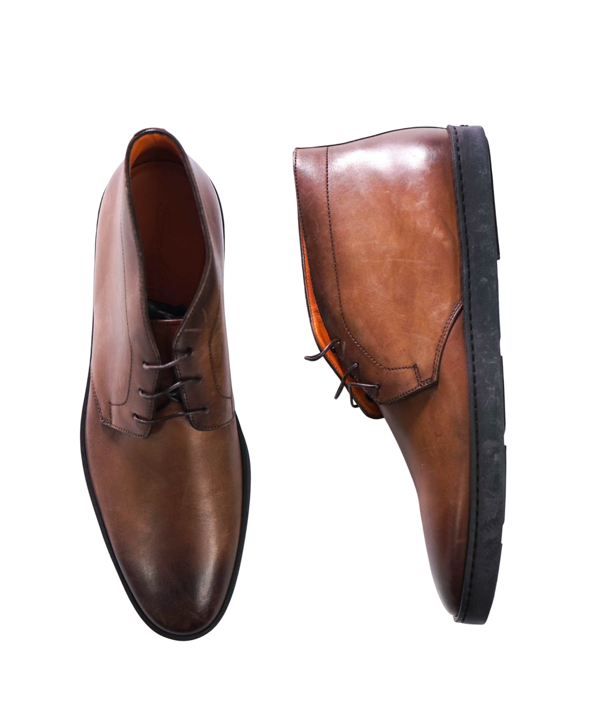 $780 SANTONI - Brown Leather Chukka - US 11 (10UK)
