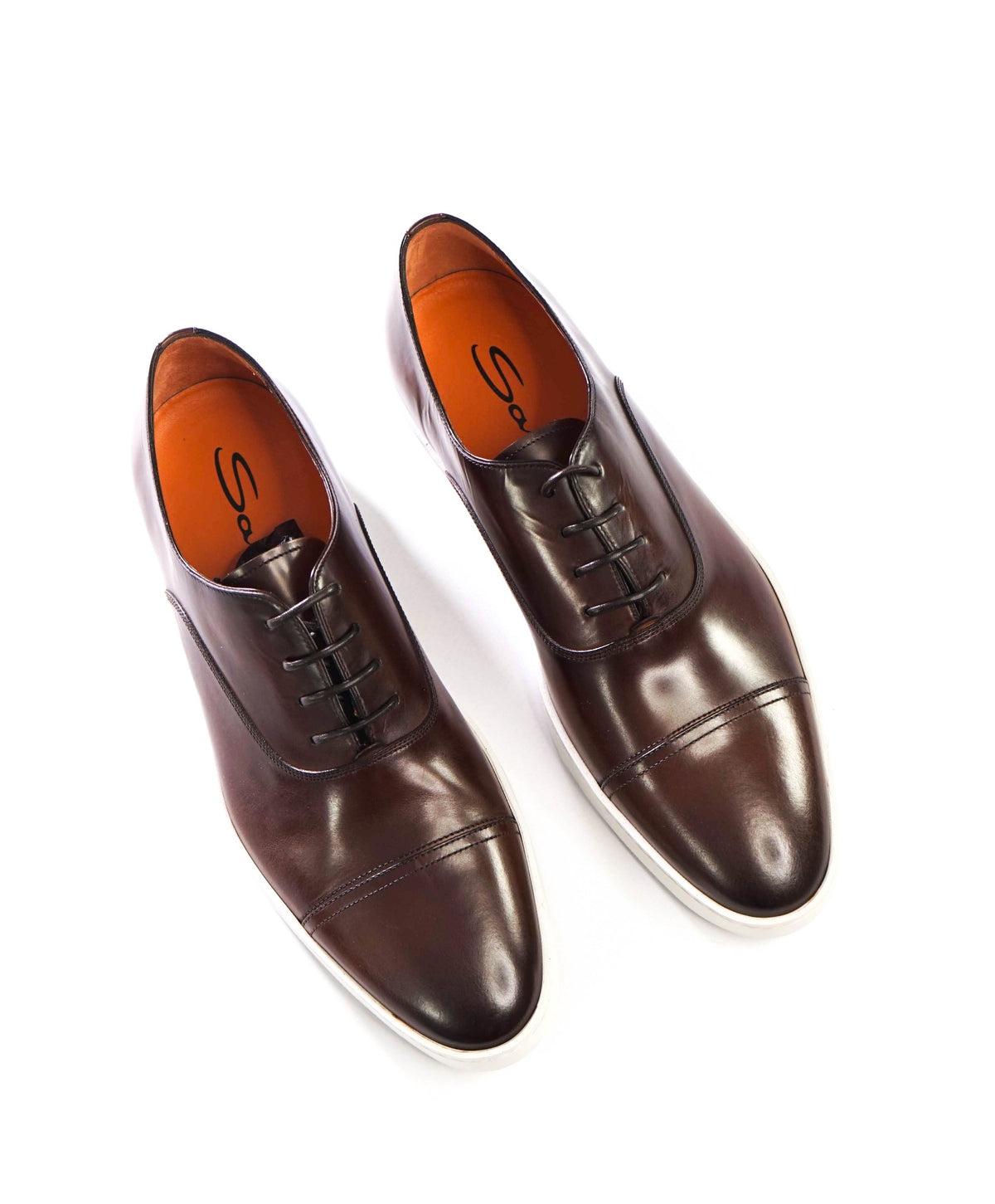 $750 SANTONI - Brown Leather Oxfords - US 11 (10UK)