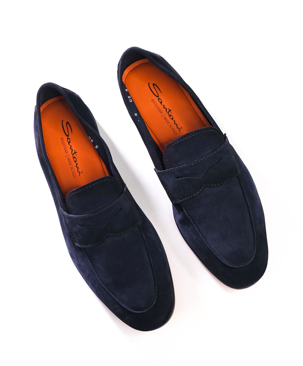 $1,040 SANTONI - GOODYEAR Navy Blue Suede Loafers - US 9 (UK8)