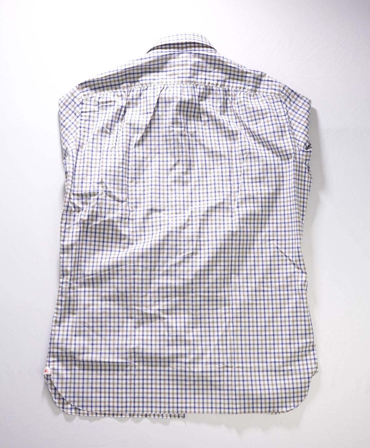$730 ISAIA - Blue/Brown Plaid Cotton Shirt - 16.5