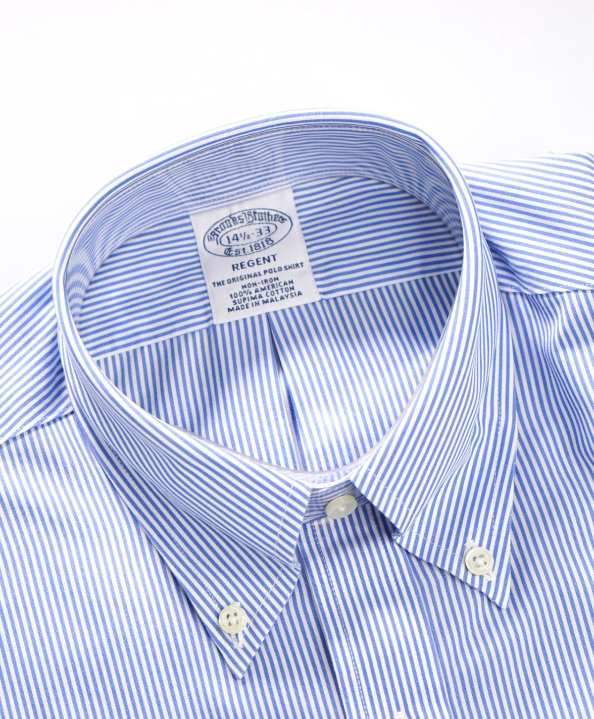 $128 BROOKS BROTHERS - Blue Stripe Non-Iron "REGENT" Shirt - 14.5 - 33