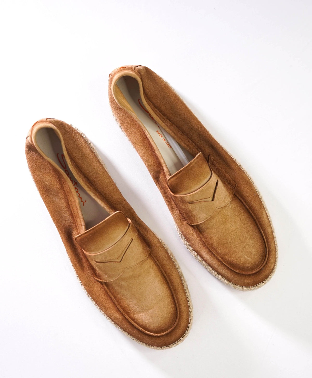 $890 SANTONI - Brown Suede Espadrille Loafers - US 10.5 (9.5UK)