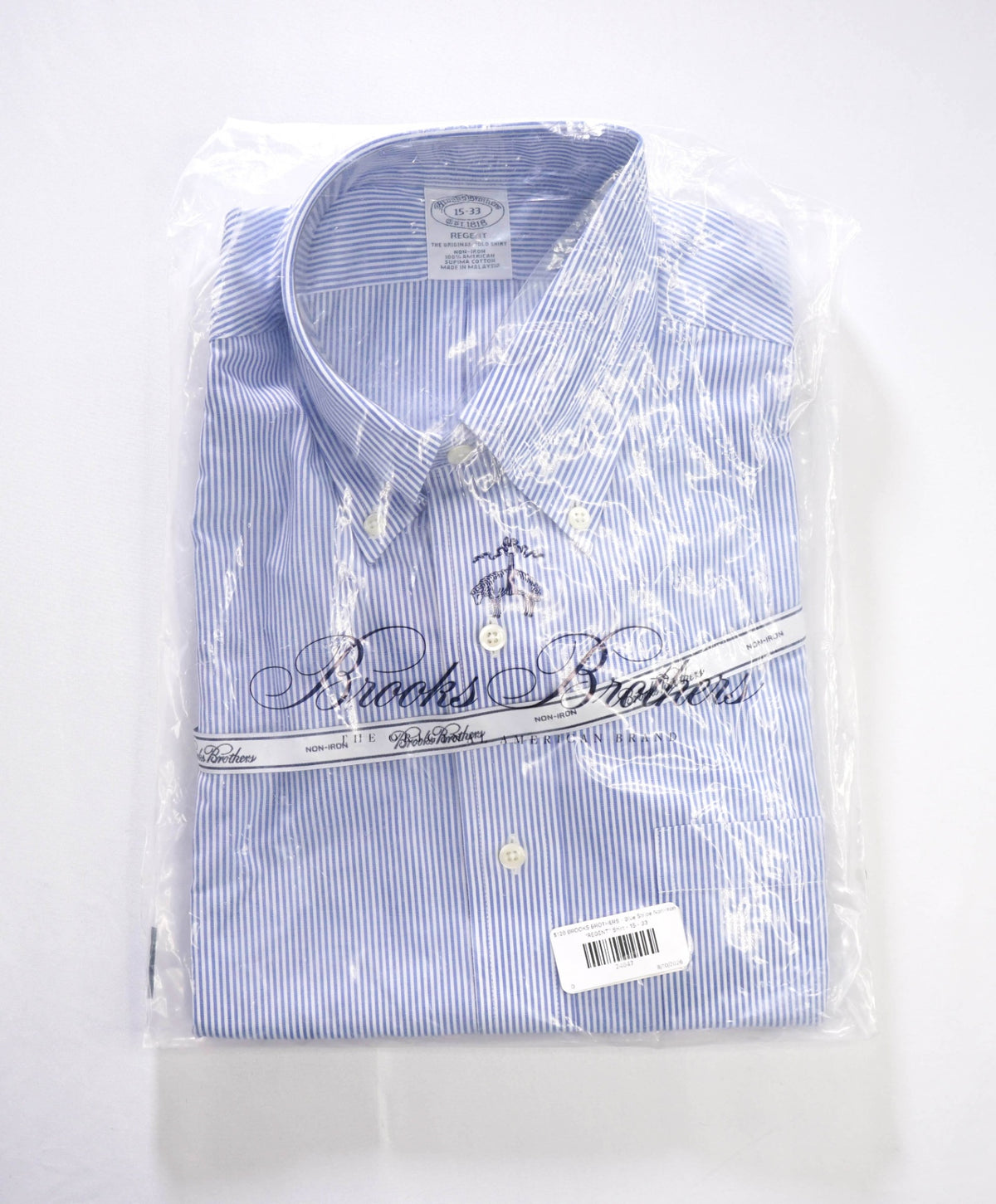 $128 BROOKS BROTHERS - Blue Stripe Non-Iron "REGENT" Shirt - 15 - 33