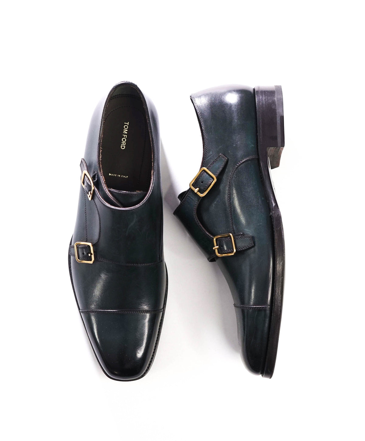$2,450 TOM FORD - Green Leather Monk Straps - US 11 (10.5 TF)