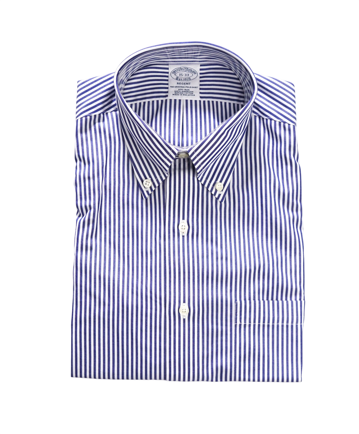 $128 BROOKS BROTHERS - Blue Stripe Non-Iron "REGENT" Shirt - 15 - 33