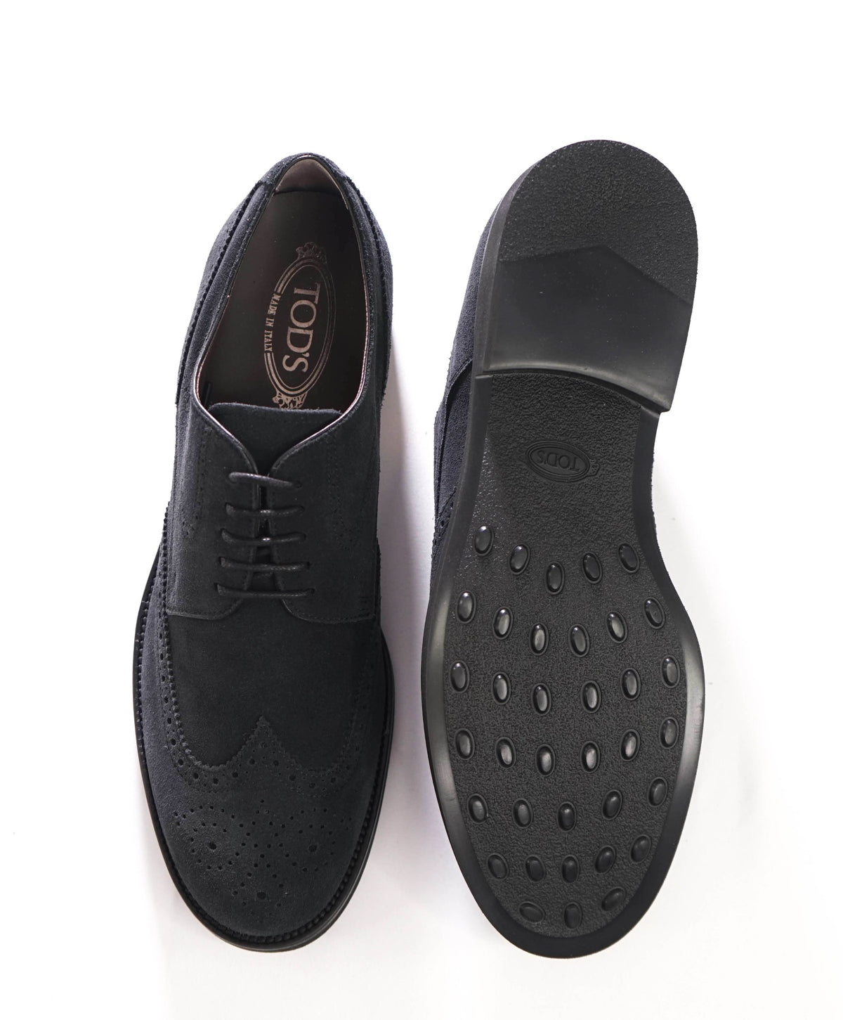 $925 TOD'S - Navy Blue Suede Wingtip Derby - US 12 (11UK)