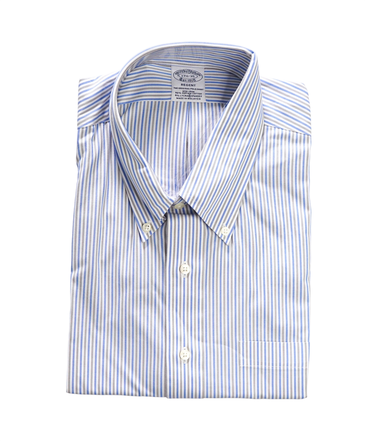 $128 BROOKS BROTHERS - Blue/Gray Stripe Non-Iron "REGENT" Shirt - 17.5 - 35