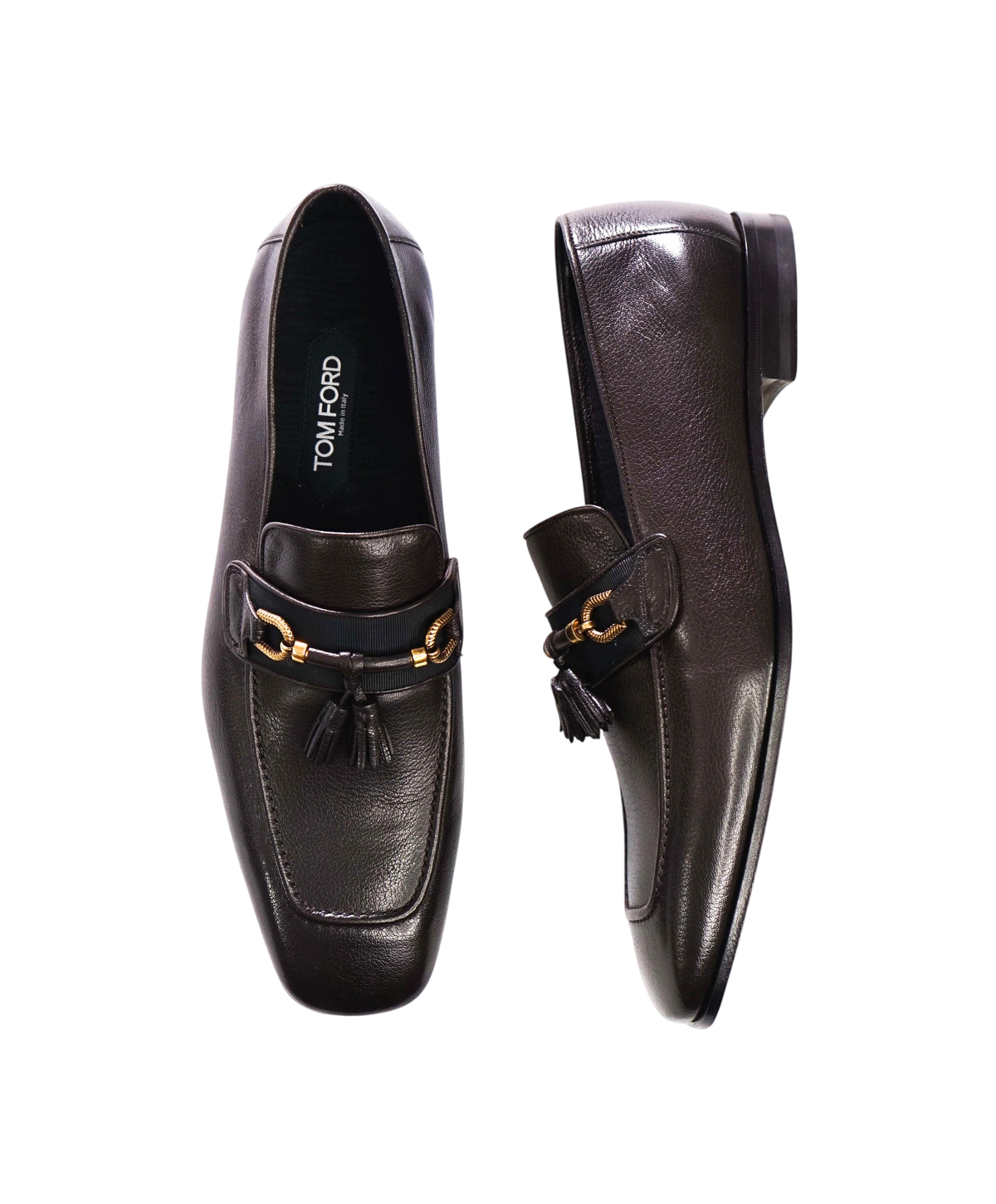 $2,040 TOM FORD - Brown Leather Tassel Loafers - US 12 (11.5 TF)