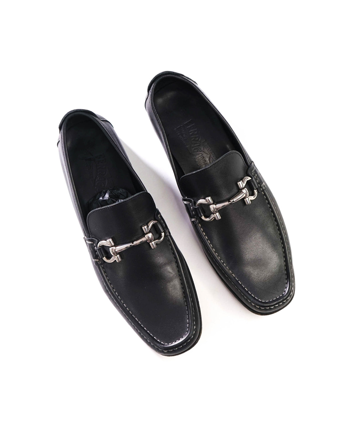 $850 FERRAGAMO - Black Leather Loafers - 8 D