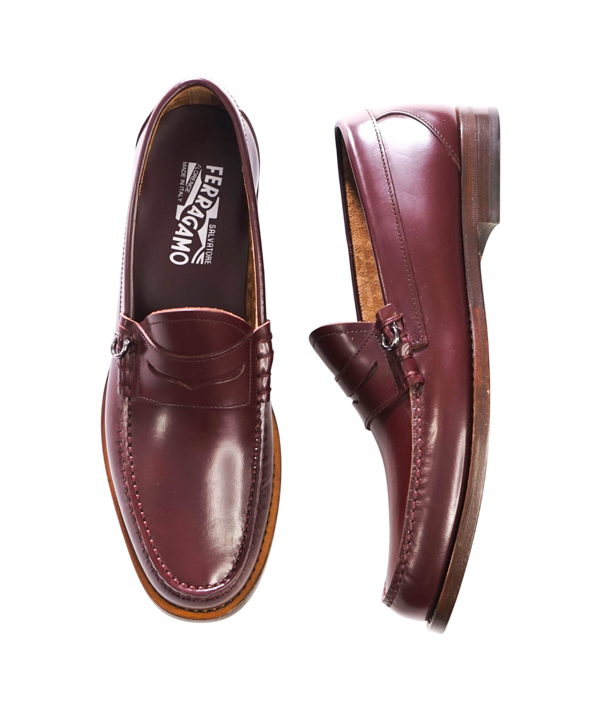 $895 FERRAGAMO - Burgundy Leather "RICCARDO" Loafers - 9 D