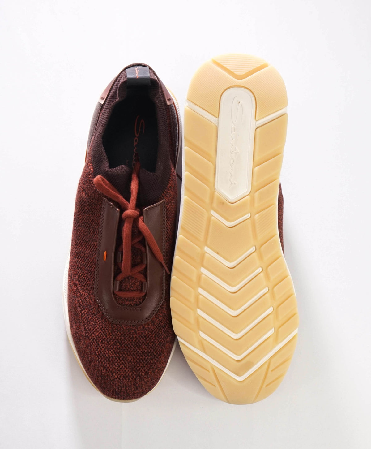 $900 SANTONI - Brown Technical-Knit Sneakers - US 10 (9UK)