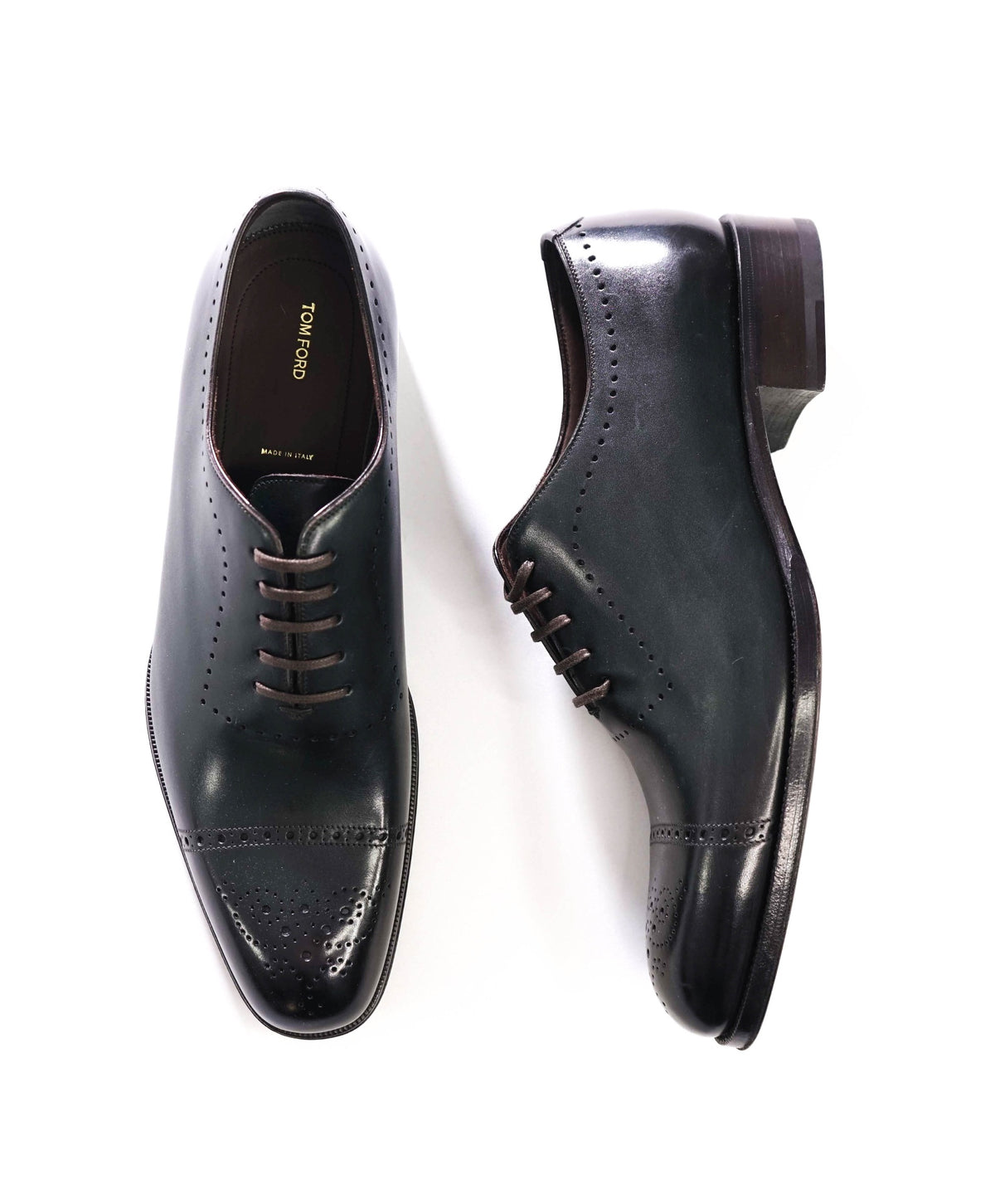 $1,890 TOM FORD - Green Leather Oxfords - US 11 (10.5 TF)