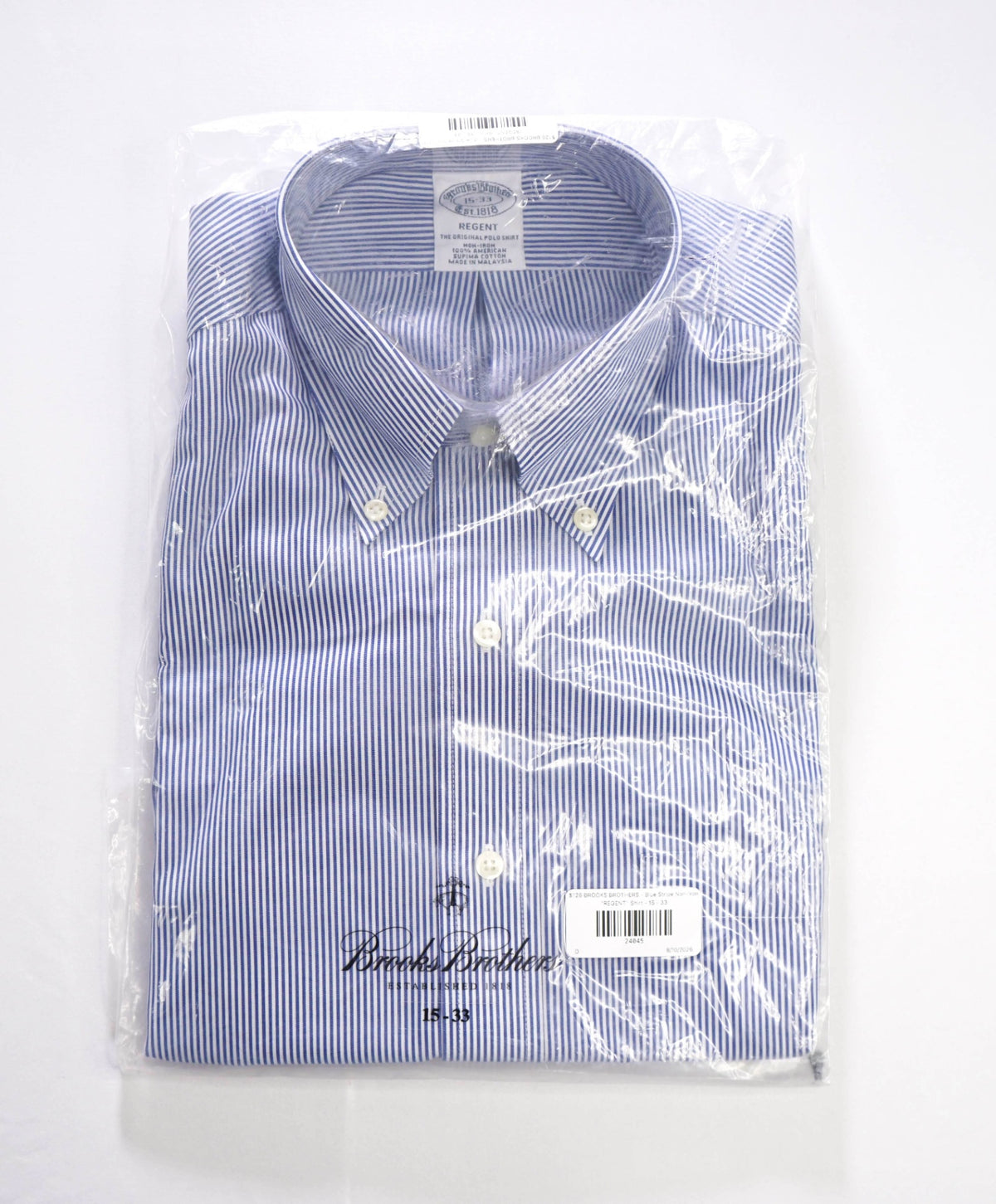 $128 BROOKS BROTHERS - Blue Stripe Non-Iron "REGENT" Shirt - 15 - 33