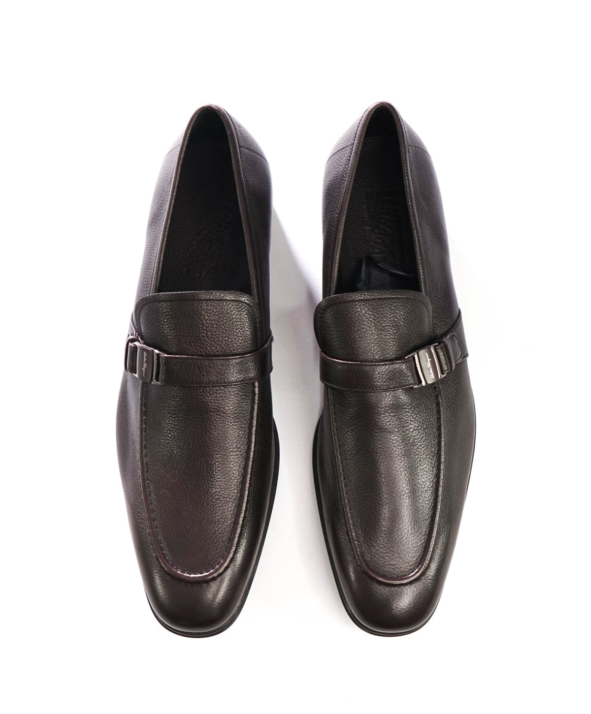 $895 FERRAGAMO - Brown Pebble Leather Loafers - 11 D