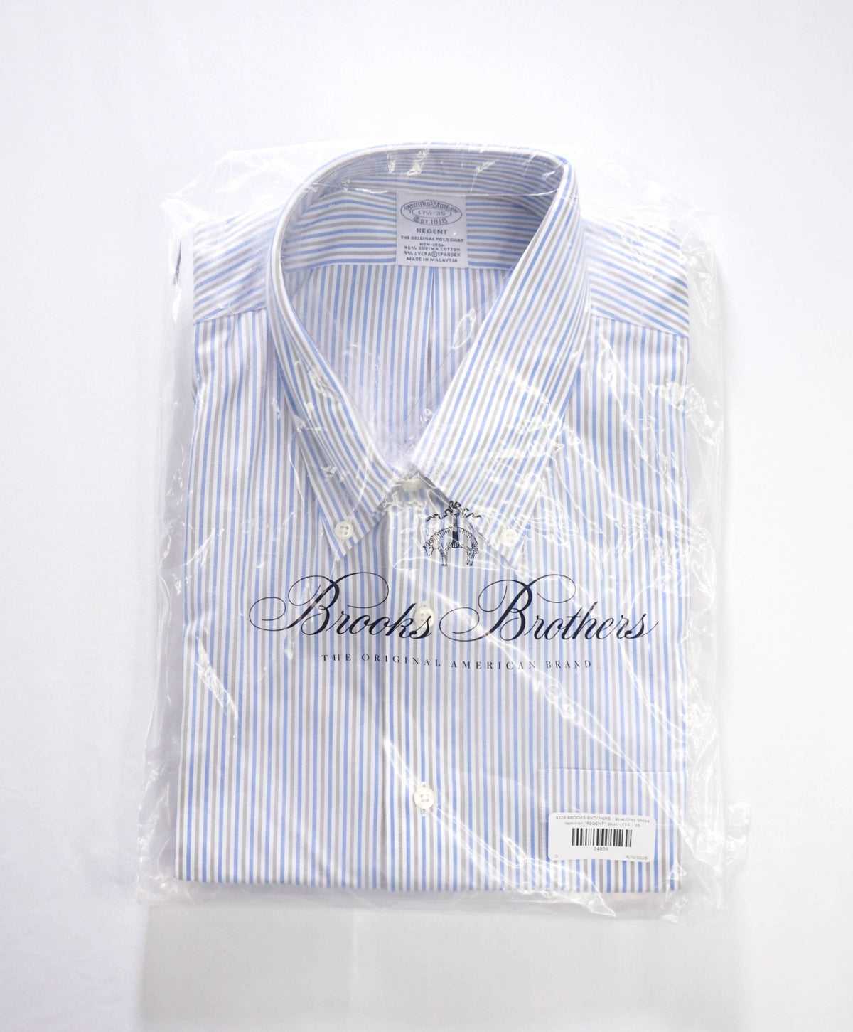 $128 BROOKS BROTHERS - Blue/Gray Stripe Non-Iron "REGENT" Shirt - 17.5 - 35