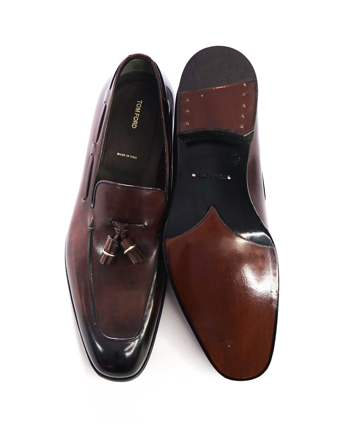 $2,323 TOM FORD - Brown Leather Tassel Loafers - US 11 (10.5 TF)
