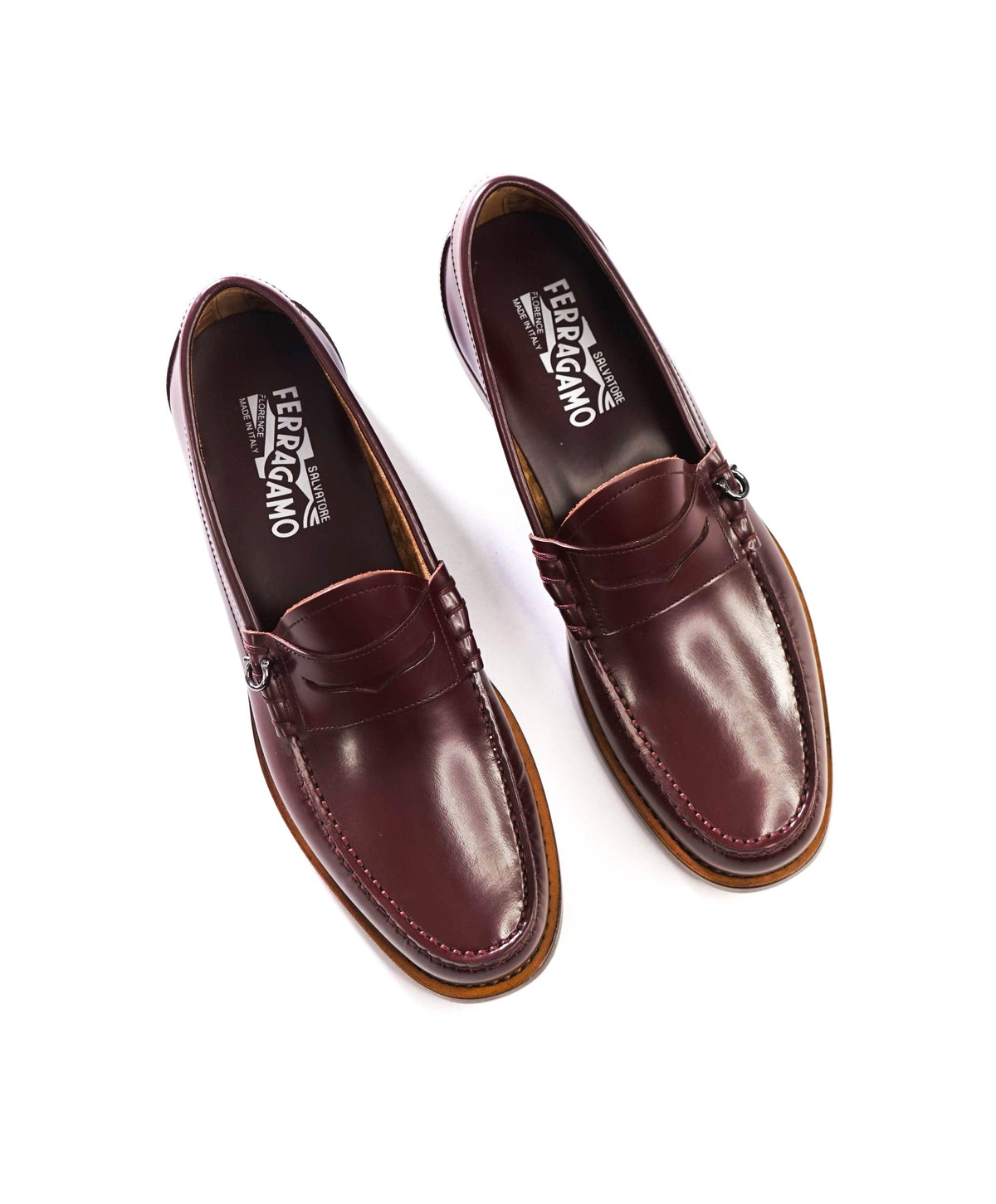 $895 FERRAGAMO - Burgundy Leather "RICCARDO" Loafers - 9 D