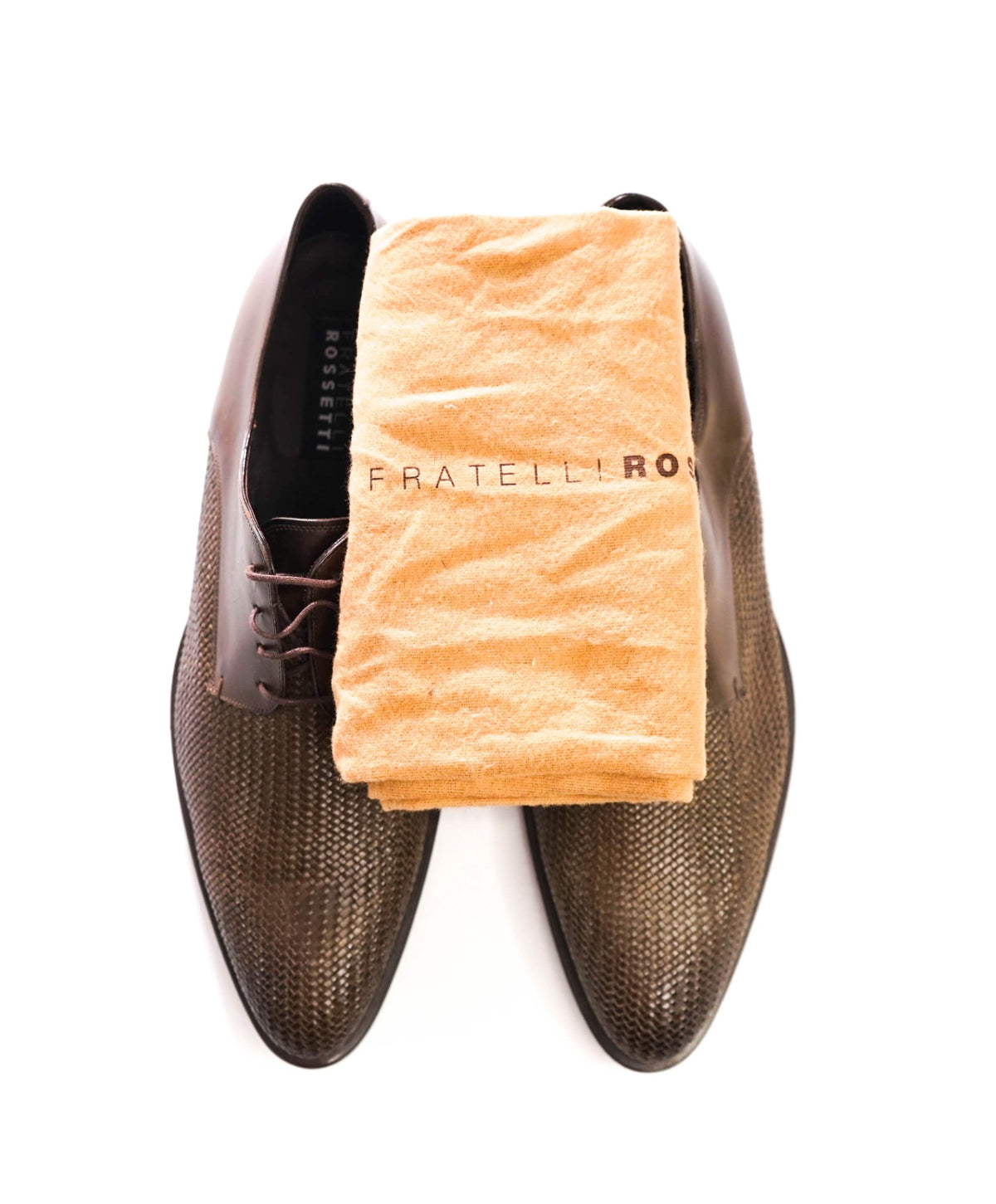 $1,110 FRATELLI ROSSETTI - Brown Woven Leather Derby - US 11.5 (10.5UK)