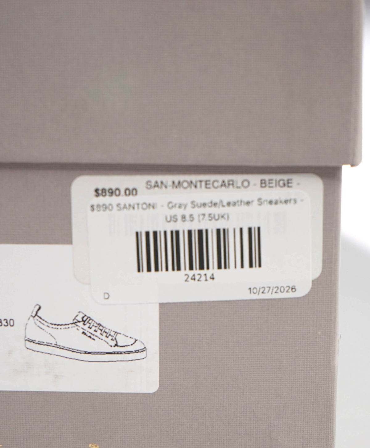 $890 SANTONI - Gray Suede/Leather Sneakers - US 8.5 (7.5UK)