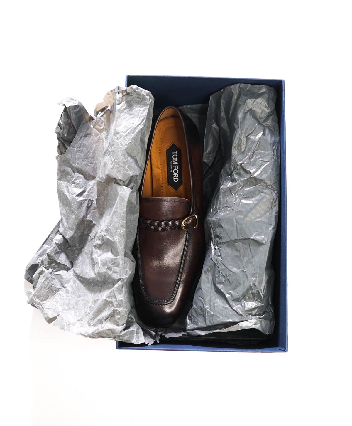 $2,393 TOM FORD - Brown Leather Braided Strap Loafers - US 12 (11.5 TF)