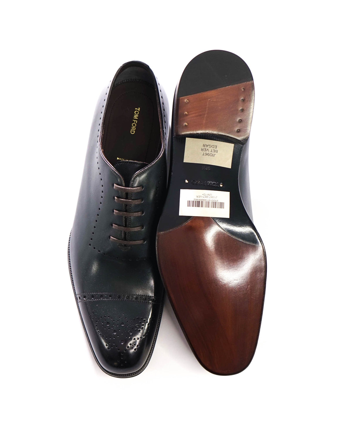 $1,890 TOM FORD - Green Leather Oxfords - US 11 (10.5 TF)