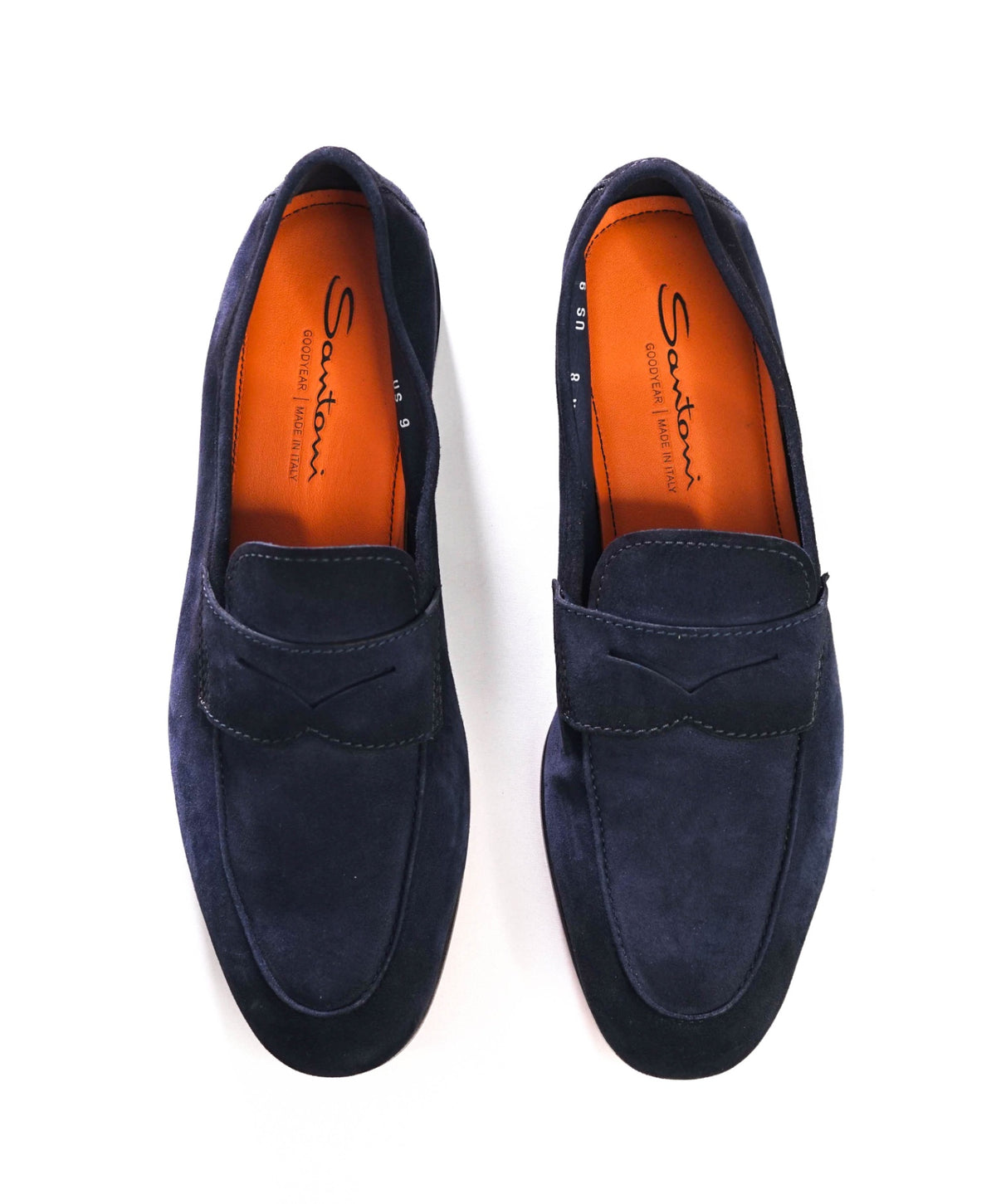 $1,040 SANTONI - GOODYEAR Navy Blue Suede Loafers - US 9 (UK8)