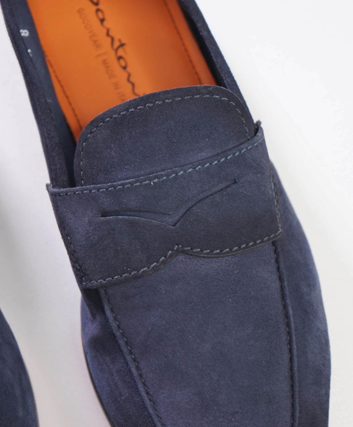 $1,040 SANTONI - GOODYEAR Navy Blue Suede Loafers - US 9 (UK8)