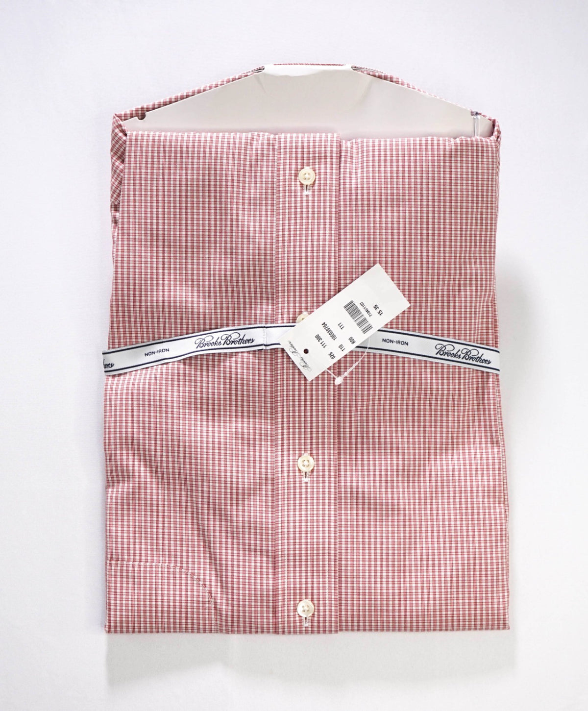 $128 BROOKS BROTHERS - Red Micro Plaid Non-Iron "REGENT" Shirt - 15 - 35