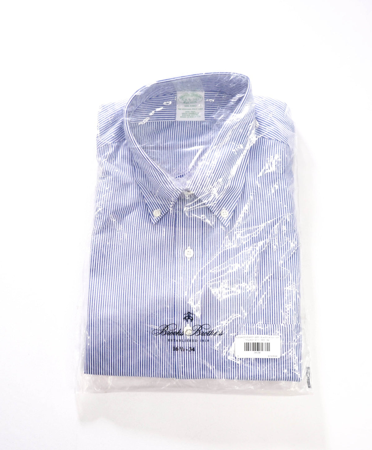 $128 BROOKS BROTHERS - Blue Stripe Non-Iron "MILANO" Shirt - 16.5 - 34