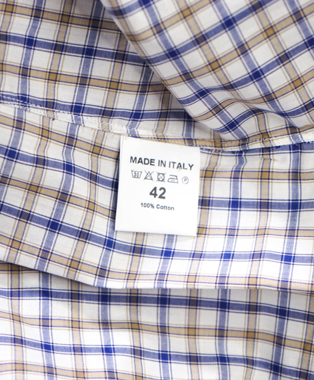 $730 ISAIA - Blue/Brown Plaid Cotton Shirt - 16.5