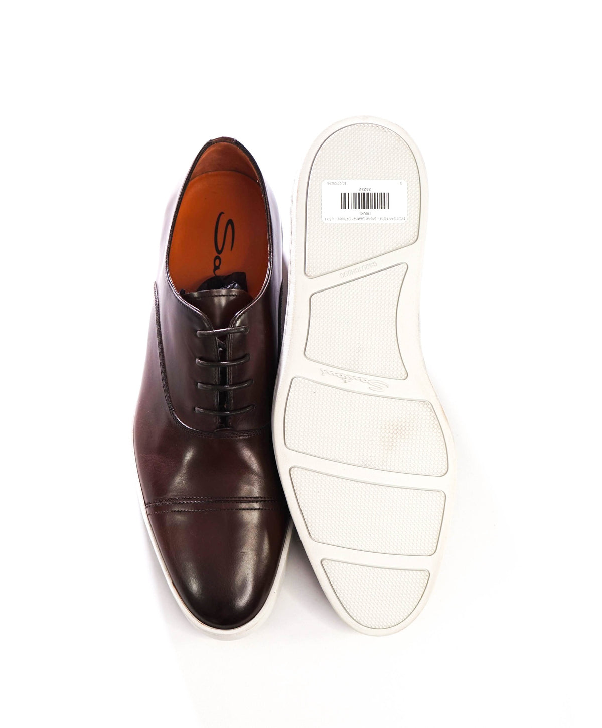 $750 SANTONI - Brown Leather Oxfords - US 11 (10UK)