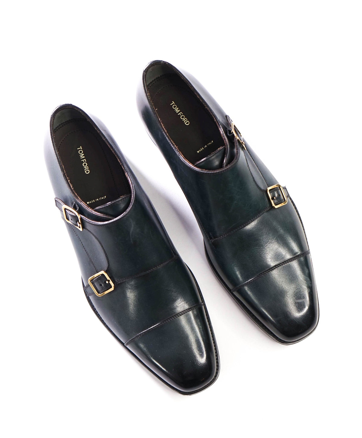 $2,450 TOM FORD - Green Leather Monk Straps - US 11 (10.5 TF)