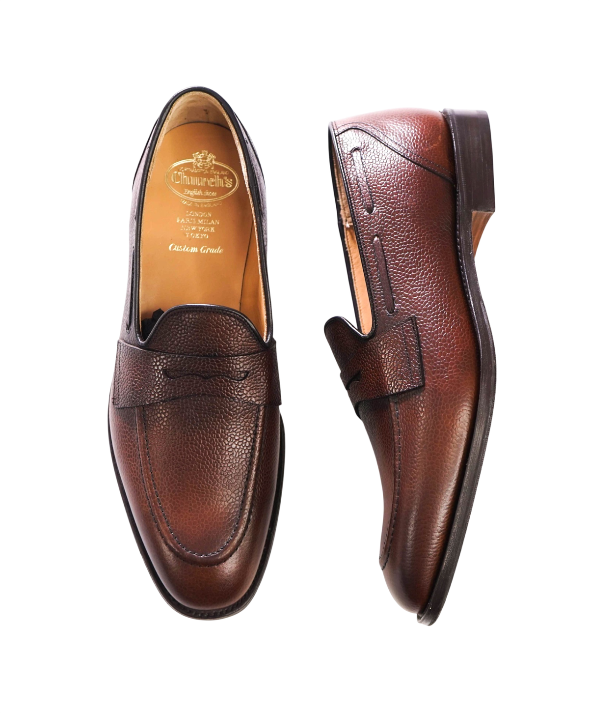 $920 CHURCH'S - Brown Pebble Leather Loafers - US 13 (12UK)