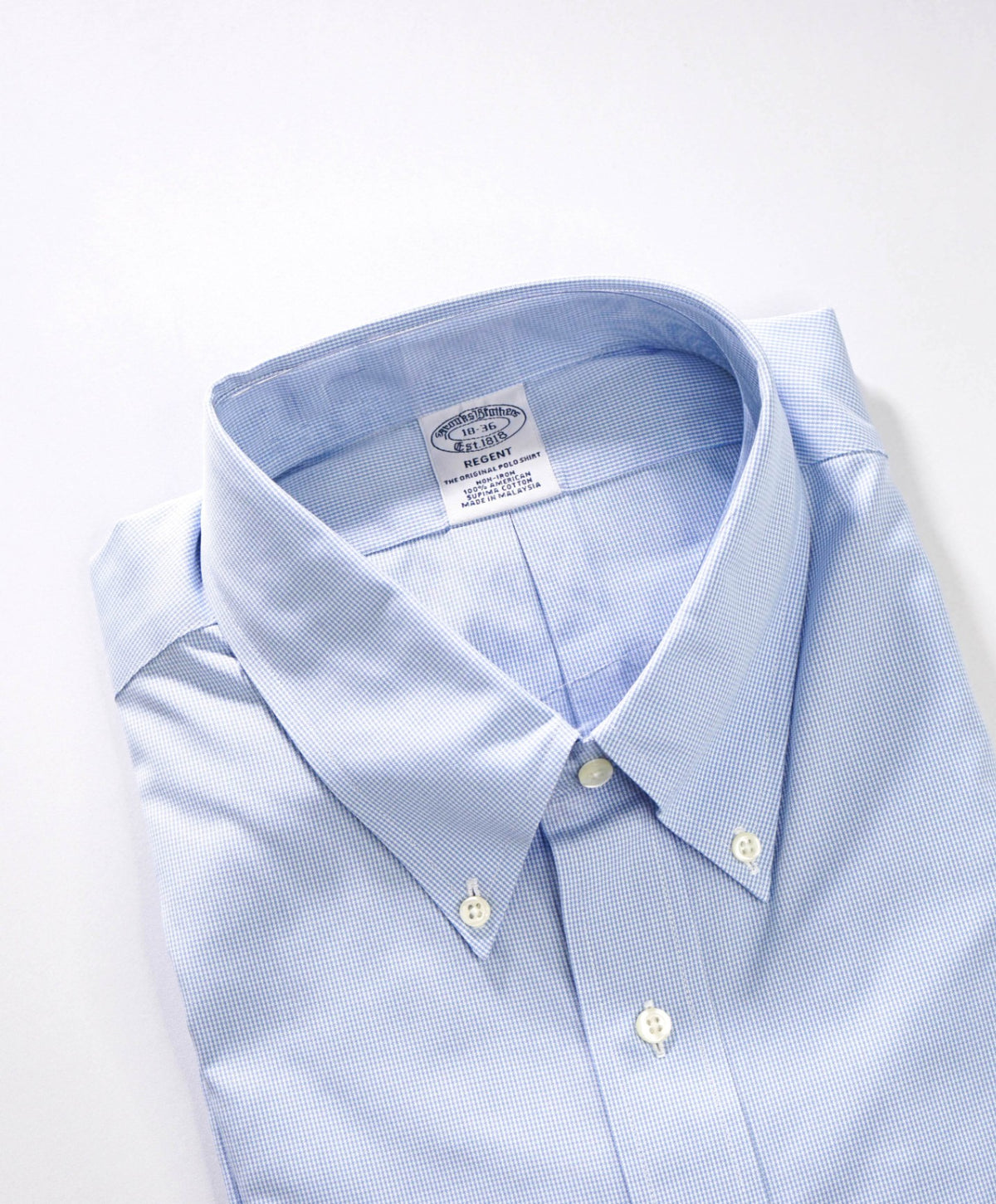 $128 BROOKS BROTHERS - Blue Micro Herringbone Non-Iron "REGENT" Shirt - 18 - 36