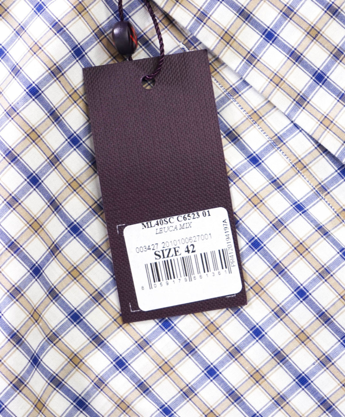 $730 ISAIA - Blue/Brown Plaid Cotton Shirt - 16.5