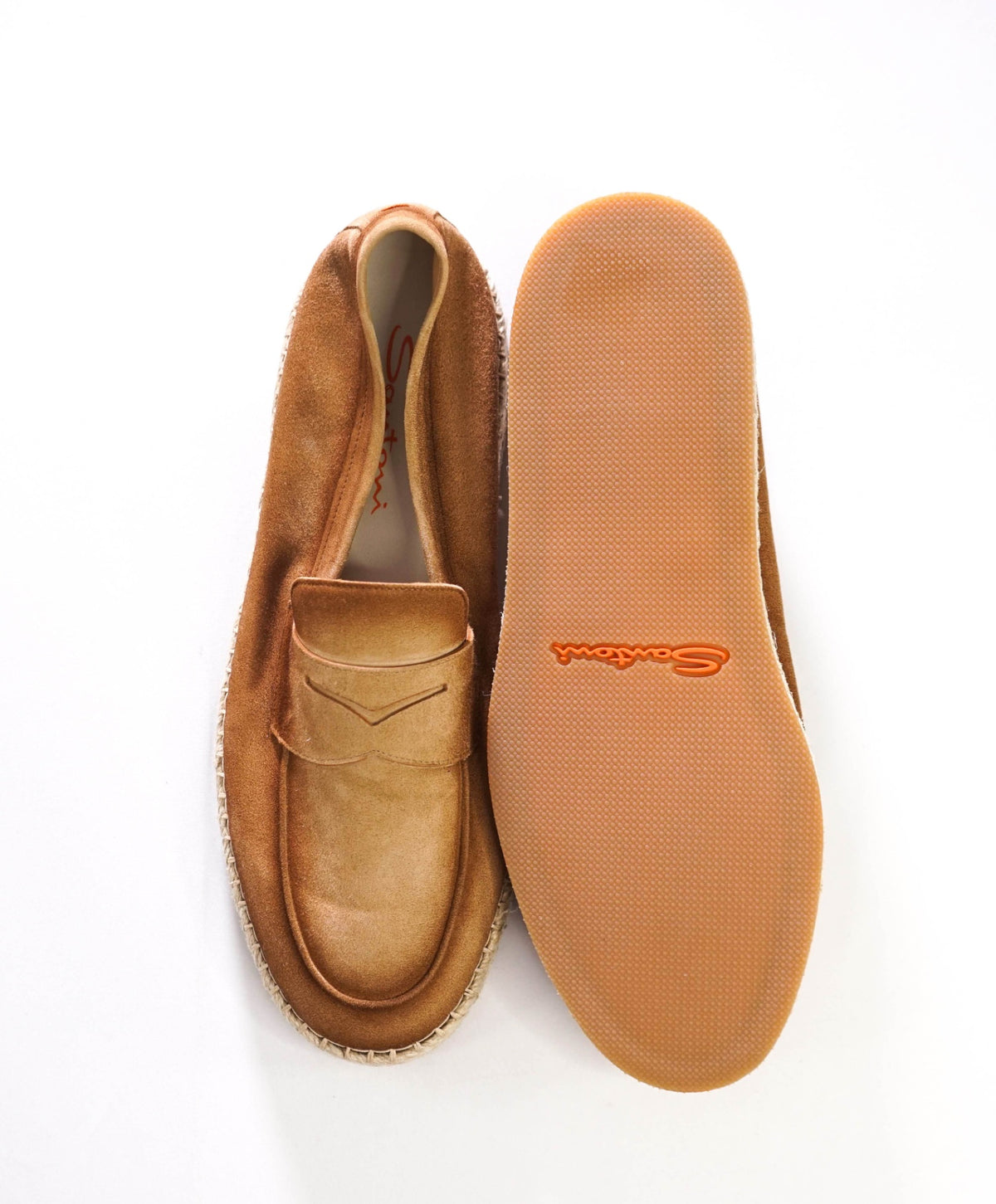 $890 SANTONI - Brown Suede Espadrille Loafers - US 10.5 (9.5UK)