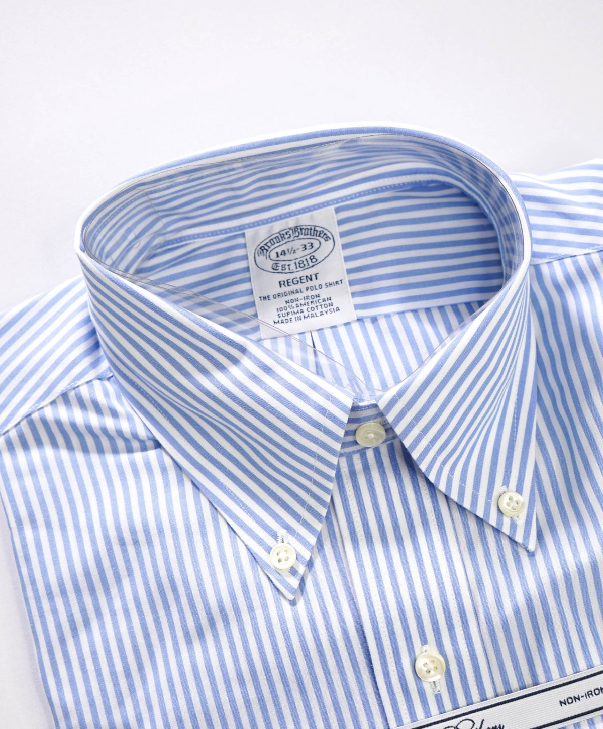 $128 BROOKS BROTHERS - Blue Stripe Non-Iron "REGENT" Shirt - 14.5 - 33