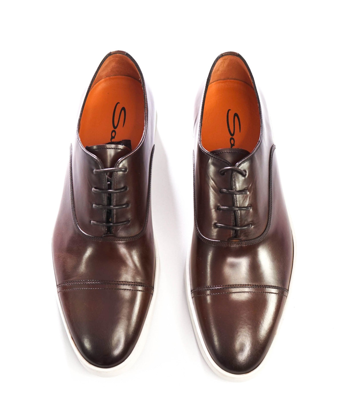 $750 SANTONI - Brown Leather Oxfords - US 11 (10UK)