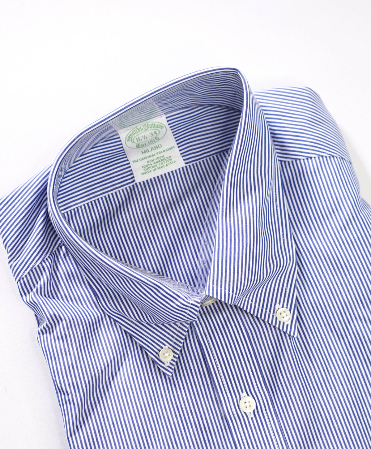 $128 BROOKS BROTHERS - Blue Stripe Non-Iron "MILANO" Shirt - 16.5 - 34