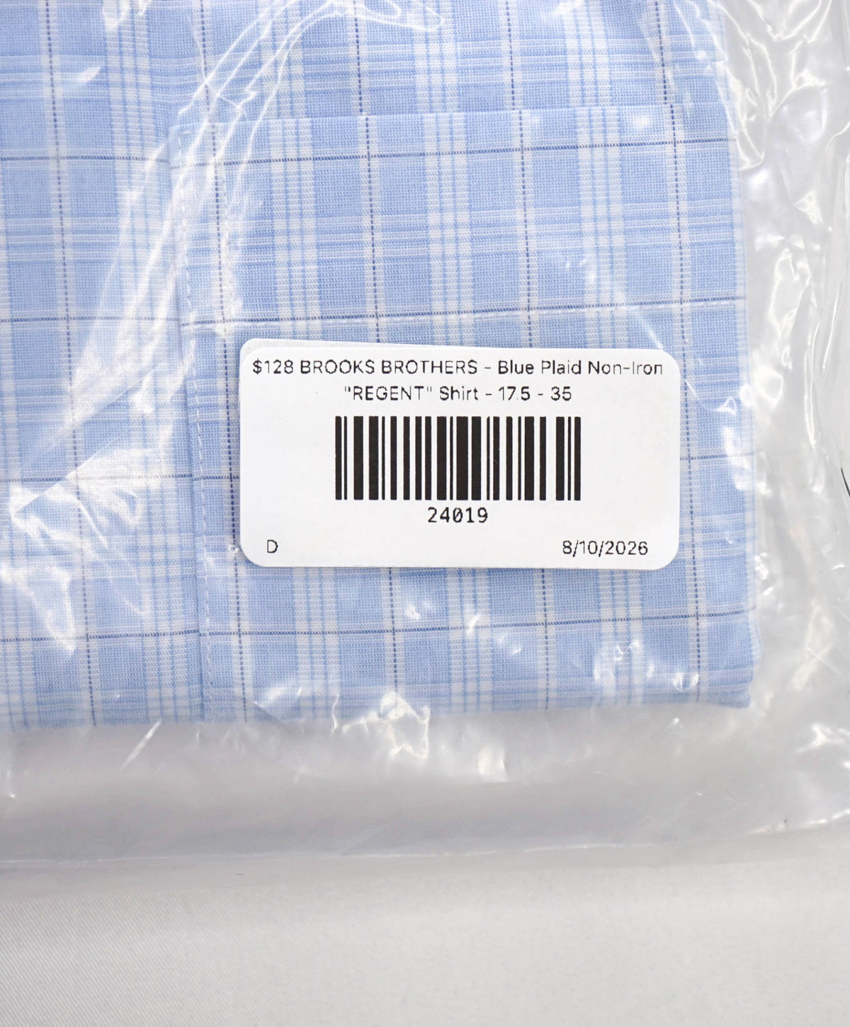 $128 BROOKS BROTHERS - Blue Plaid Non-Iron "REGENT" Shirt - 17.5 - 35