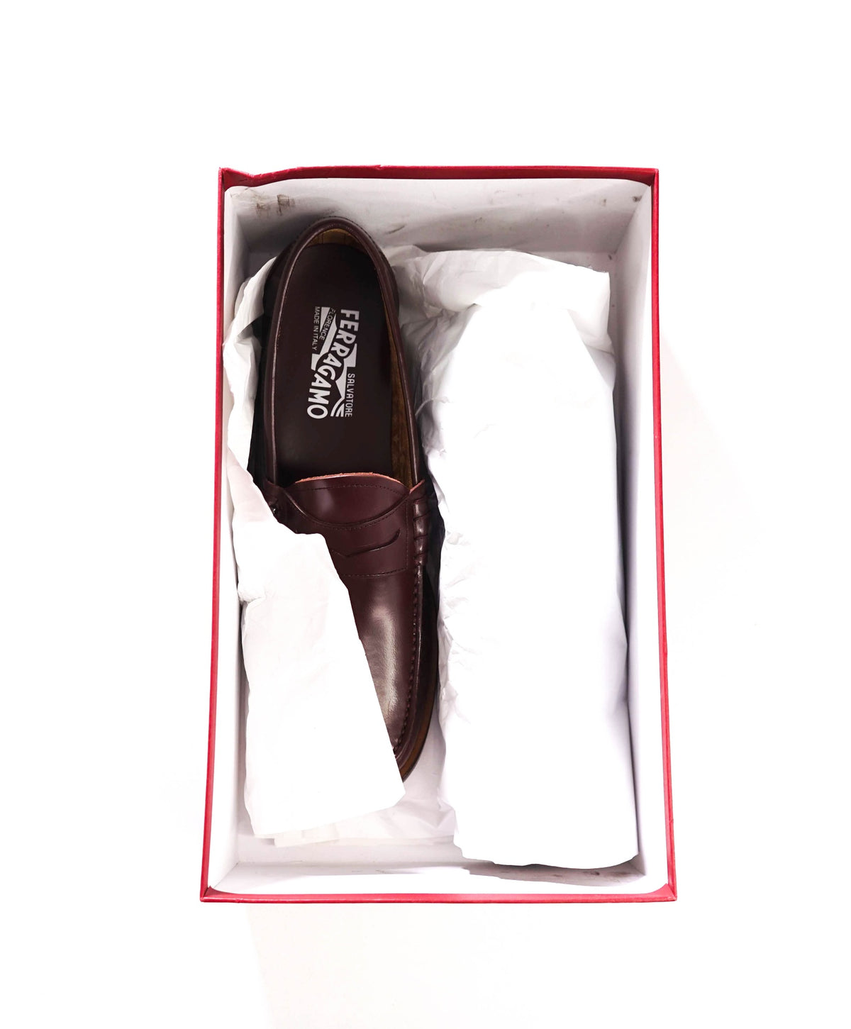 $895 FERRAGAMO - Burgundy Leather "RICCARDO" Loafers - 9 D